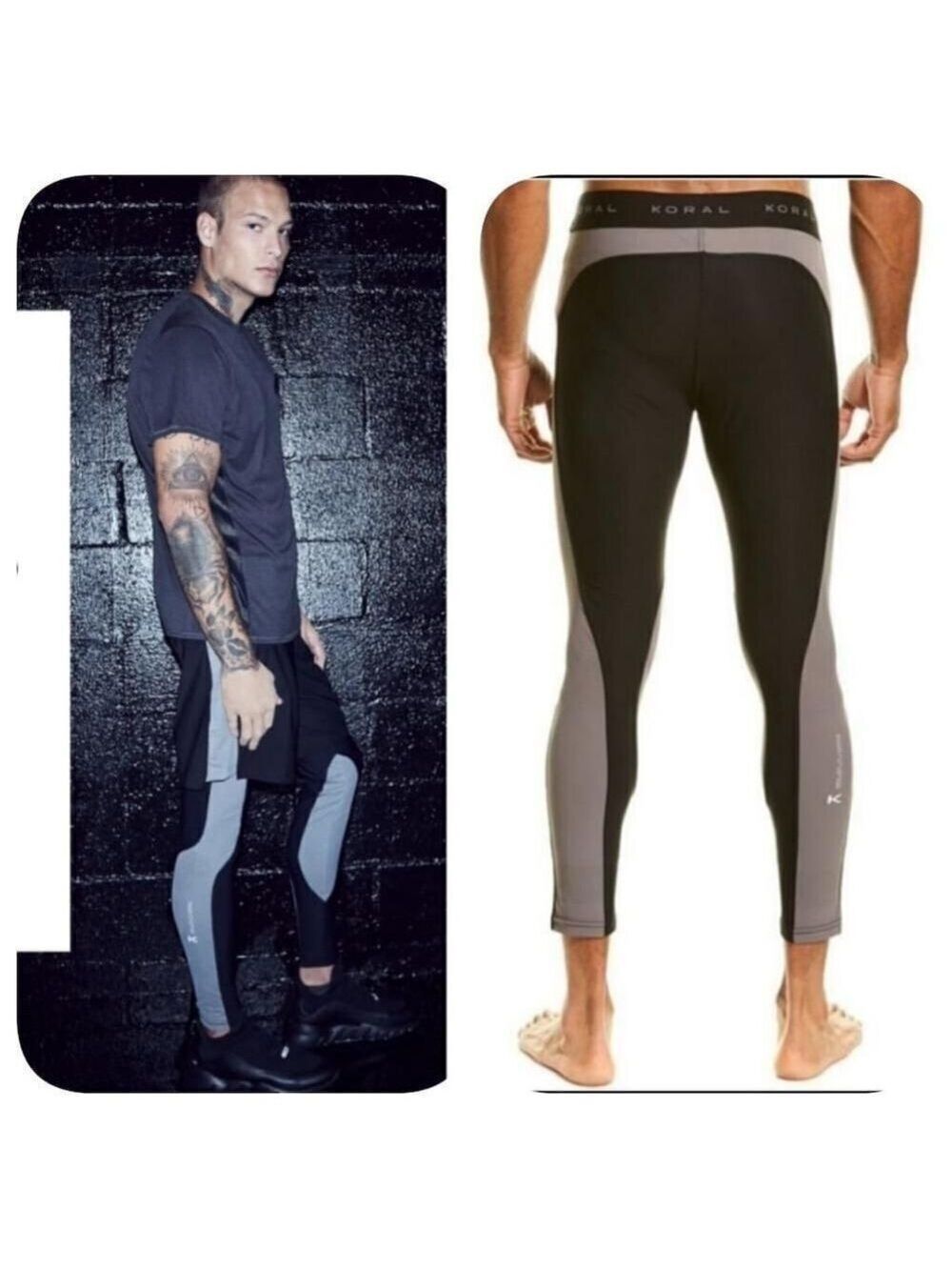 Men's Koral Black and Gray Compression Tights - Size L